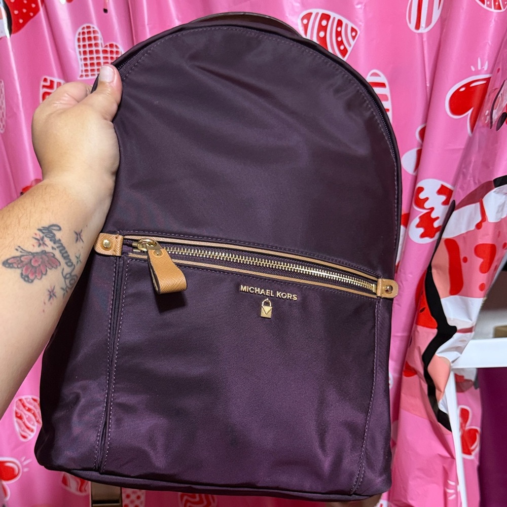 Michael Kors Dark Purple Backpack with Tan Accents
